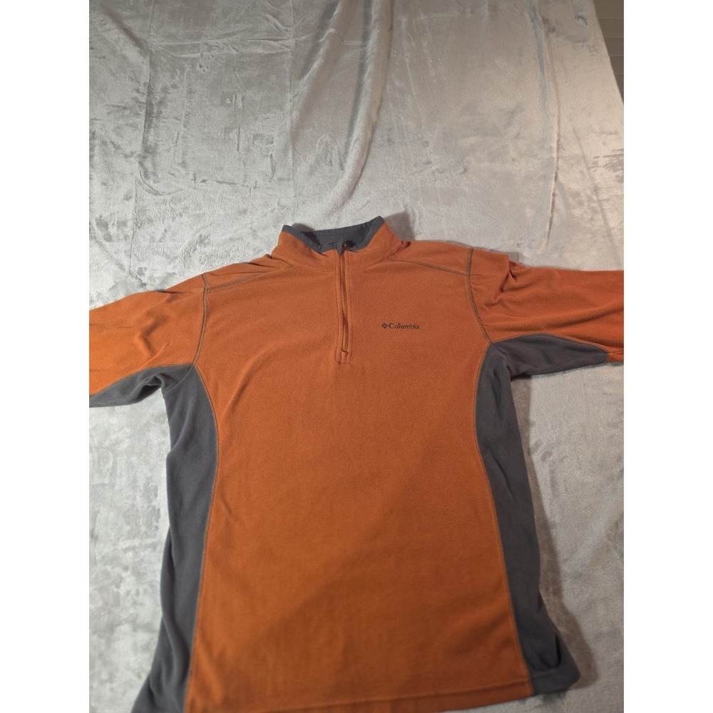 Columbia Pullover Men Large Orange Gray Fleece Klamath Range Quarter Zip Sweater